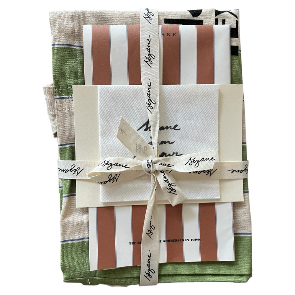 NWOT - Sézane Bonjour Texas Canvas Tote Bag Green Stripes - Picture 13 of 13